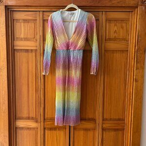 ASOS Glitter Ombré Rainbow Midi Dress Long Sleeves